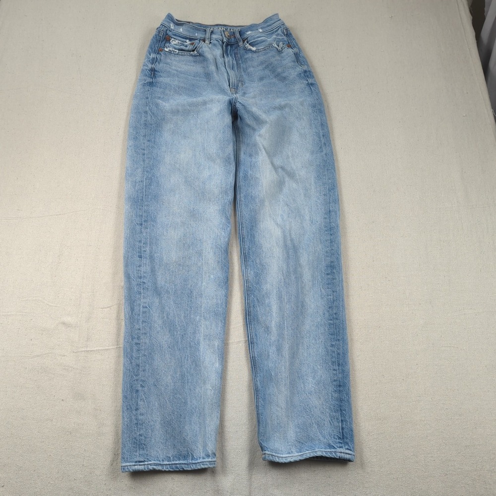 American Eagle Jeans Womens 2 Blue Baggy Jeans Acid Wash Distressed Relaxed
